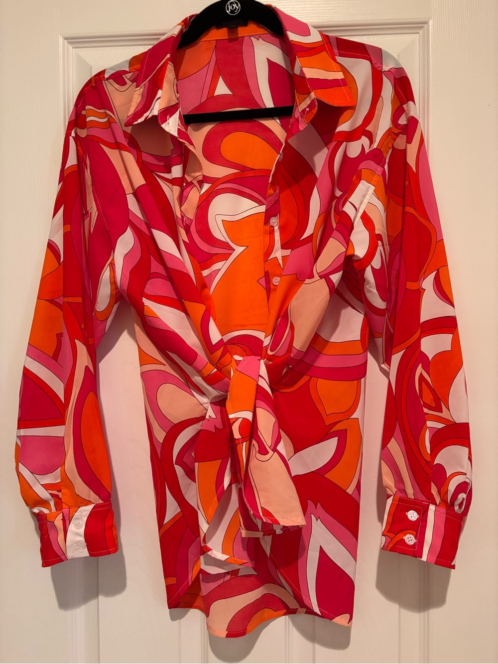 Miss Avenue Pink & Orange Button-Up Blouse and matching short set